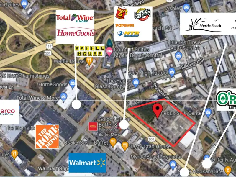 Commercial Lot for Sale on Highway 501 Near Myrtle Beach with Utilities Access