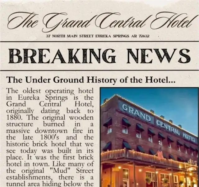 Historic Grand Central Hotel with 15 Suites and Restaurant in Eureka Springs, Ar
